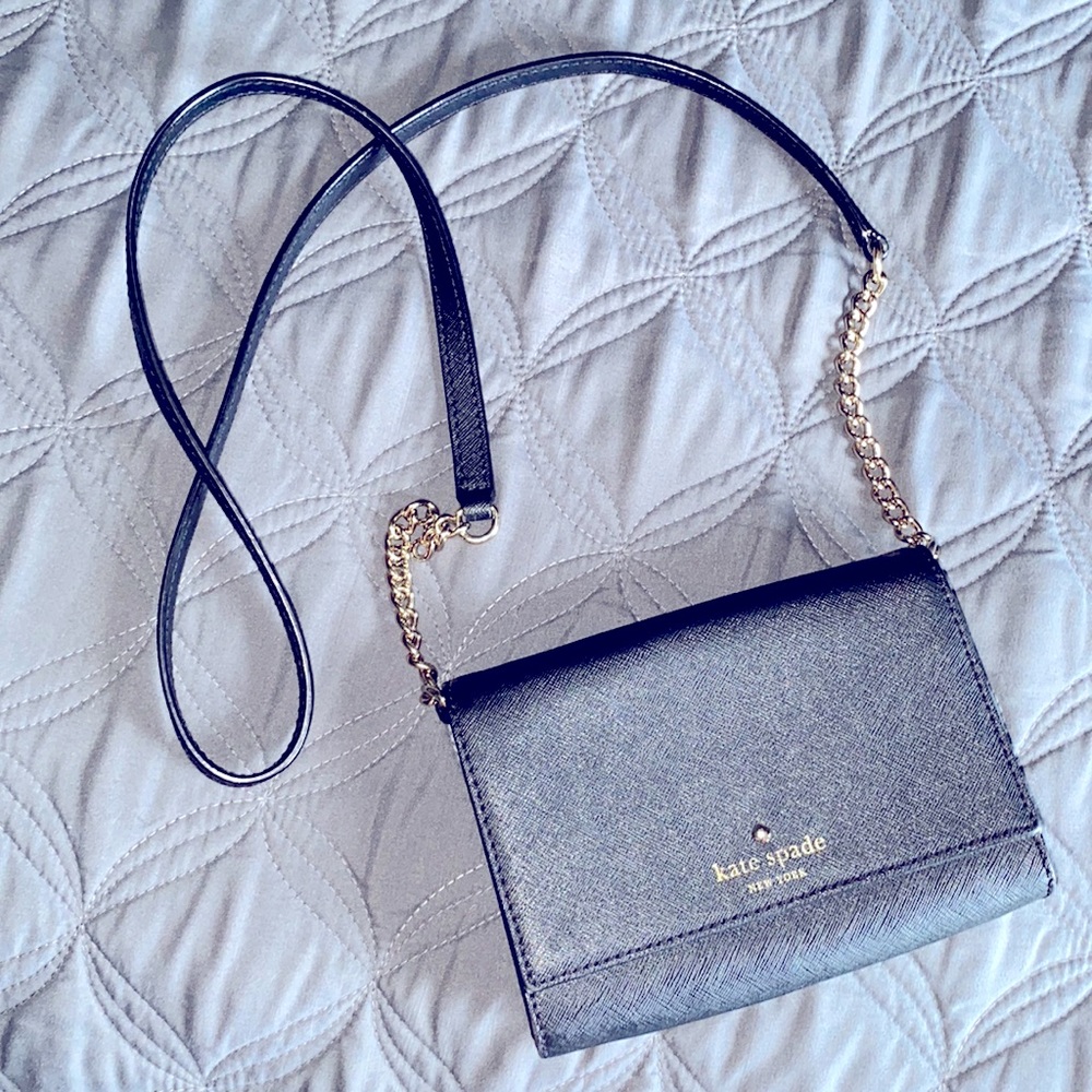 Kate Spade black leather/ gold chain small crossbody purse